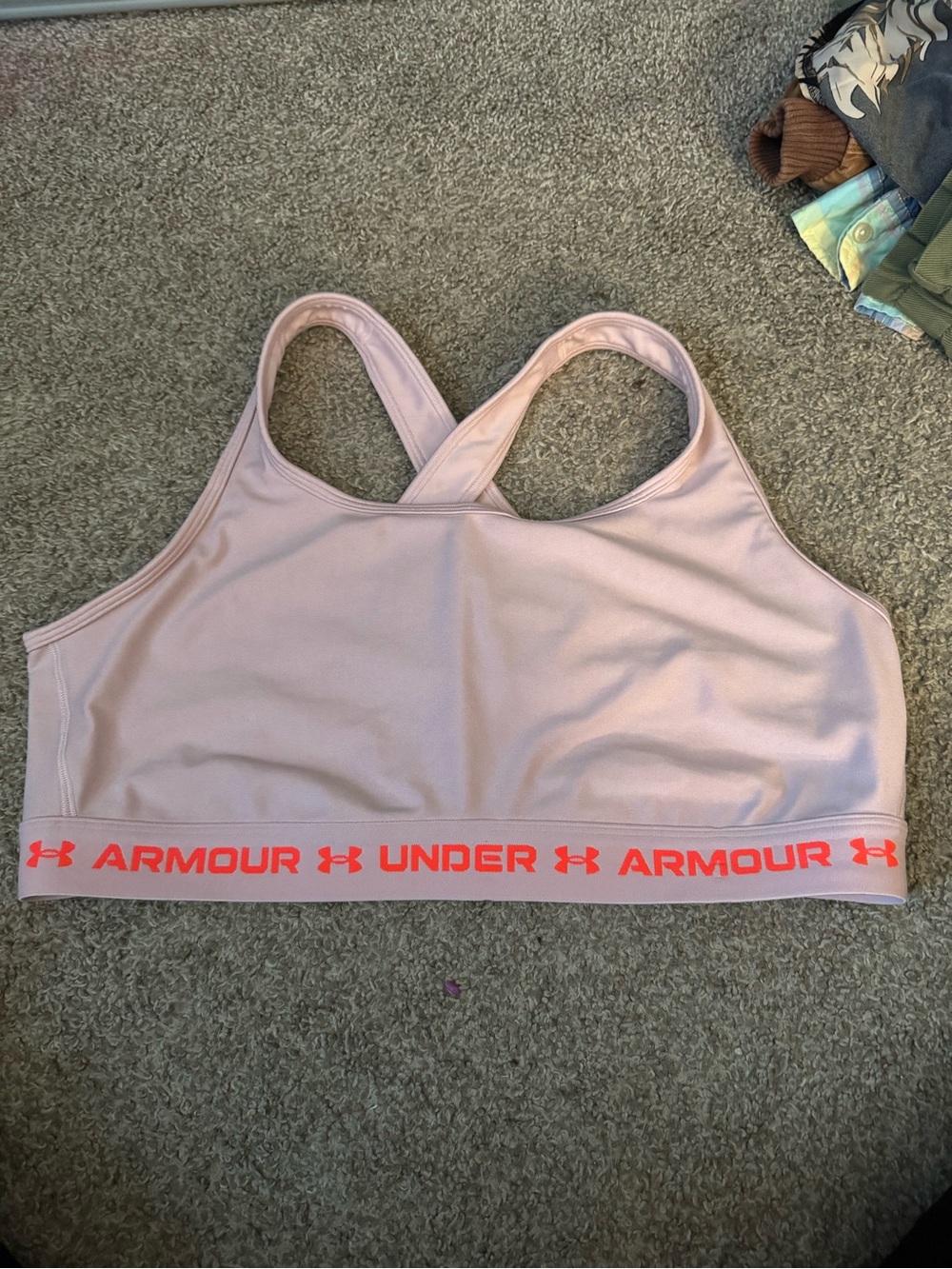Under Armour Light Pink Sports Bra with Coral Logo Band